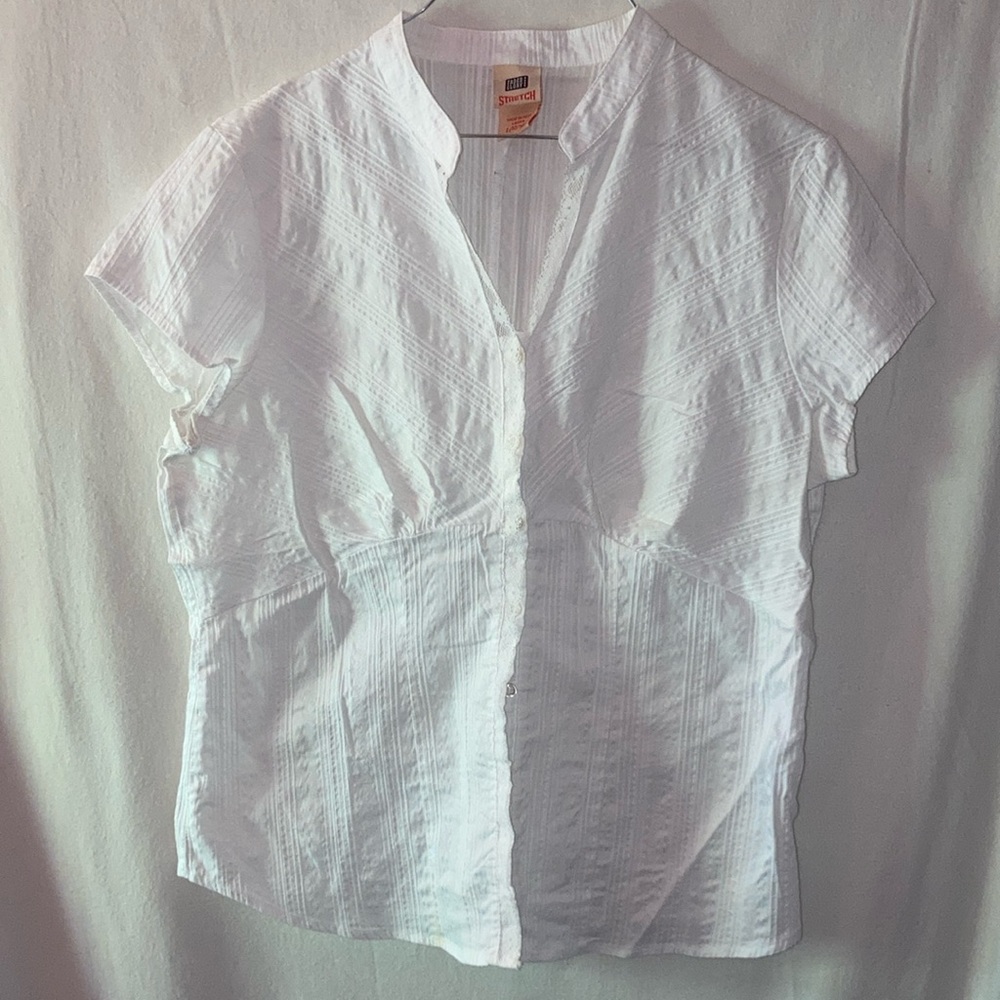 Faded Glory White Short Sleeve Mandarin Collar Shirt